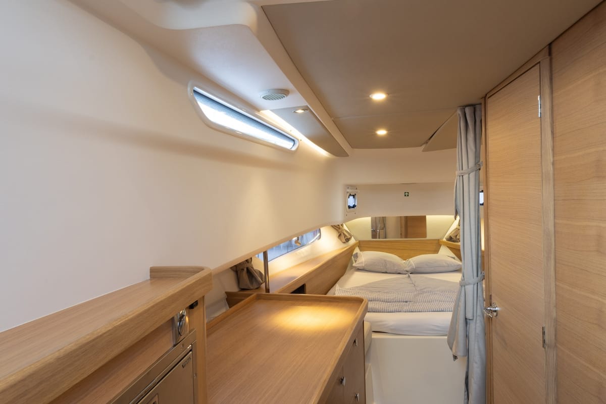 Cabin on POSEIDON, a Nimbus Commuter C11 motorboat at Split, Croatia