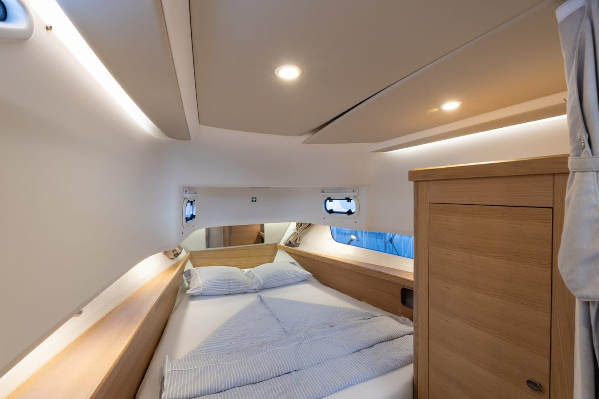 Cabin on POSEIDON, a Nimbus Commuter C11 motorboat at Split, Croatia