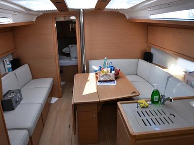 Salon of Cordelia, a Dufour 390 Grand Large sailboat at Marmaris, Turkey