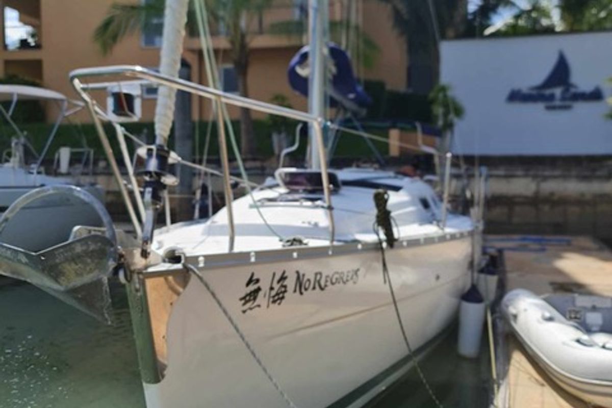 Exterior view of No regrets, a Beneteau Oceanis Clipper 323 sailboat at Mai Khao, Thailand