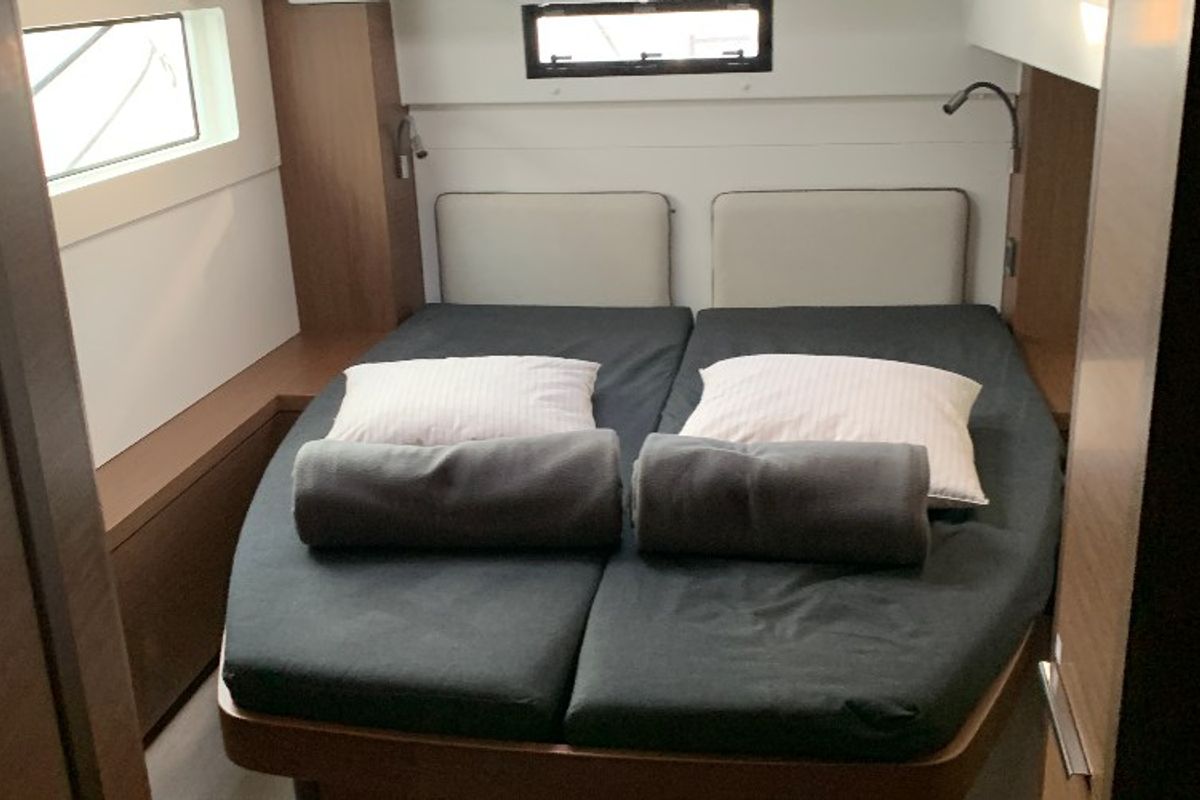 Cabin on Sail Away, a Lagoon 46 OW catamaran at Ventimiglia, Italy