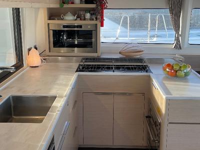 Galley of Sail Away, a Lagoon 46 OW catamaran at Ventimiglia, Italy