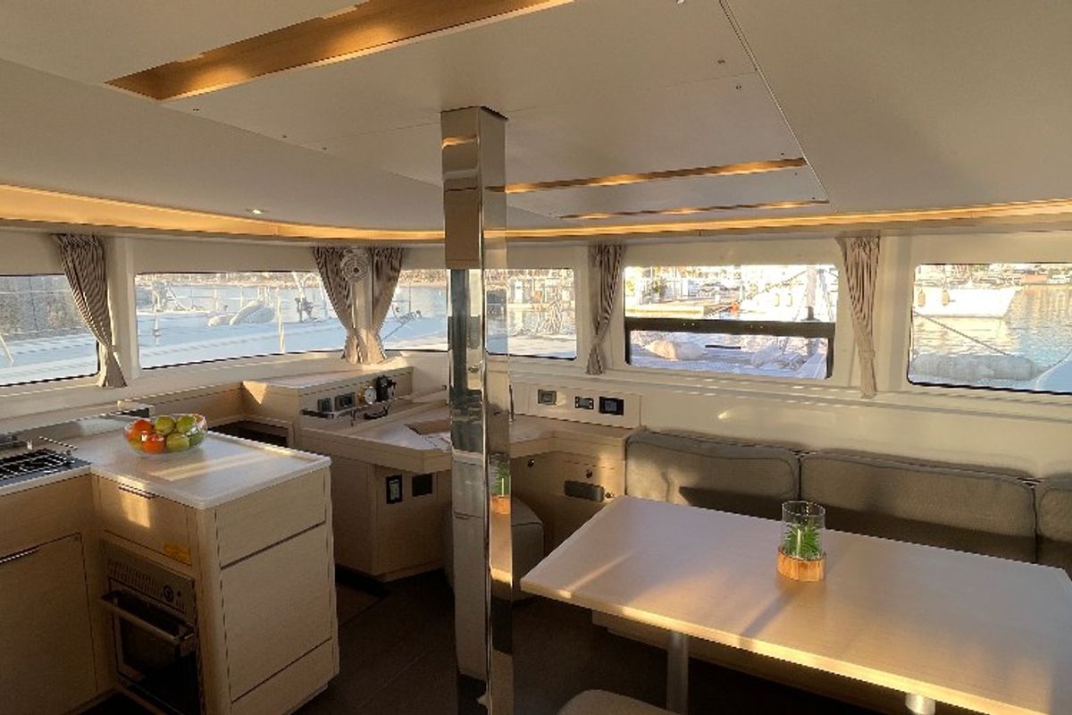 Salon of Sail Away, a Lagoon 46 OW catamaran at Ventimiglia, Italy
