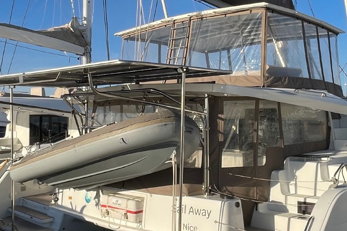 Exterior view of Sail Away, a Lagoon 46 OW catamaran at Ventimiglia, Italy