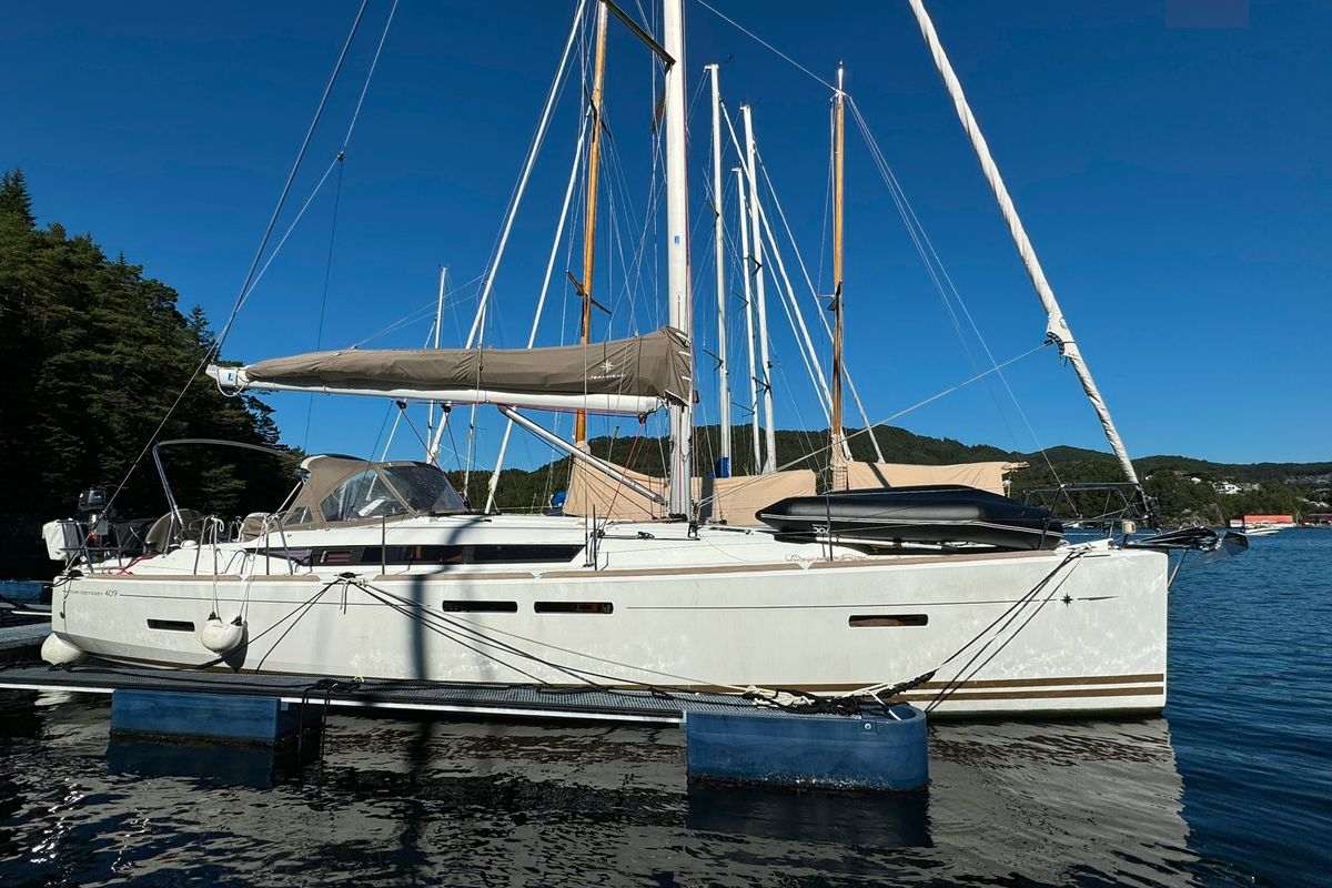 Exterior view of ZikkZakk, a Jeanneau Sun Odyssey 409 sailboat at Bergen, Norway