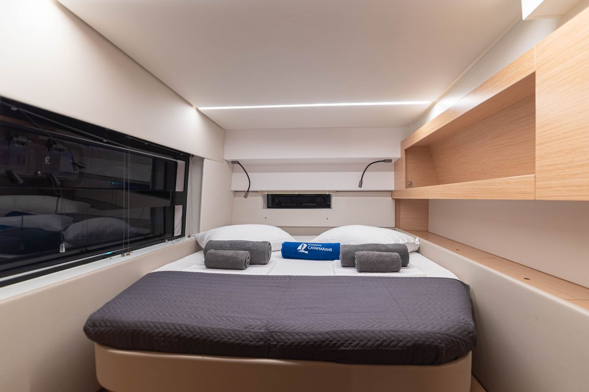 Cabin on AG Princess, a Bavaria Nautitech 47 Power catamaran at Municipal Unit of Lefkada, Greece