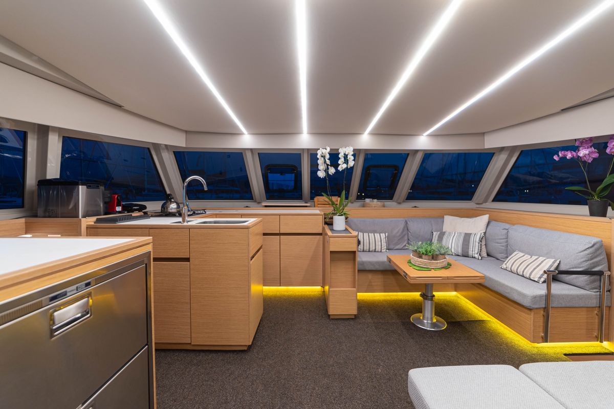 Galley of AG Princess, a Bavaria Nautitech 47 Power catamaran at Municipal Unit of Lefkada, Greece