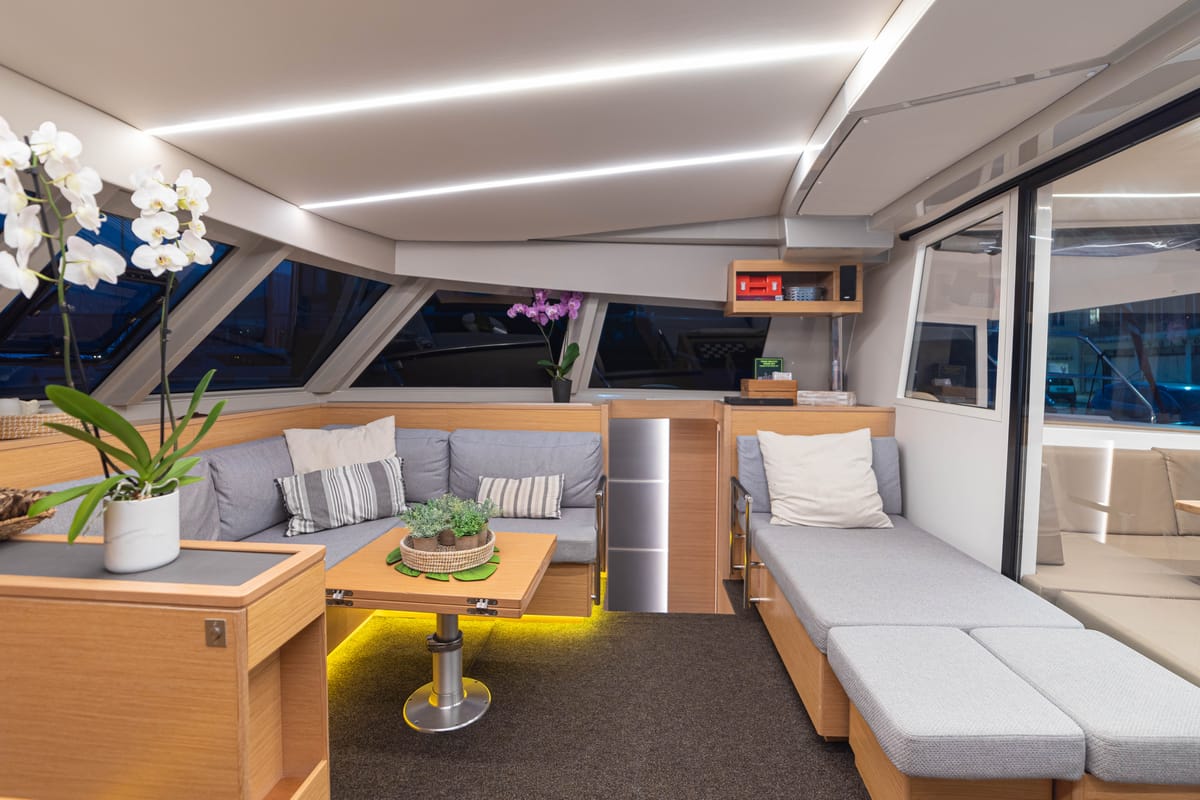 Salon of AG Princess, a Bavaria Nautitech 47 Power catamaran at Municipal Unit of Lefkada, Greece