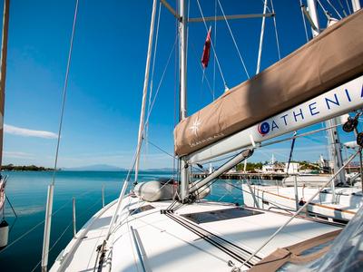 Deck of Homesick George, a Jeanneau Sun Odyssey 440 sailboat at Volos Municipality, Greece