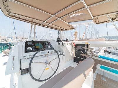 Cockpit of White Waves, a Lagoon 42 catamaran at Municipal Unit of Lefkada, Greece