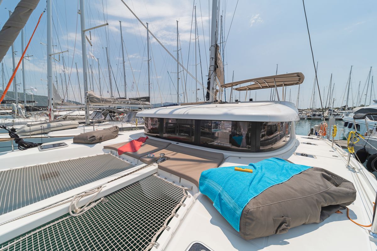 Deck of White Waves, a Lagoon 42 catamaran at Municipal Unit of Lefkada, Greece