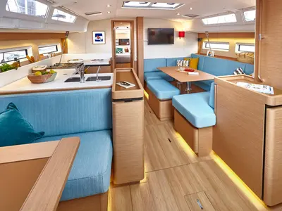 Salon of Sun Odyssey 490 Premium, a Jeanneau Sun Odyssey 490 sailboat at Tonnarella, Italy