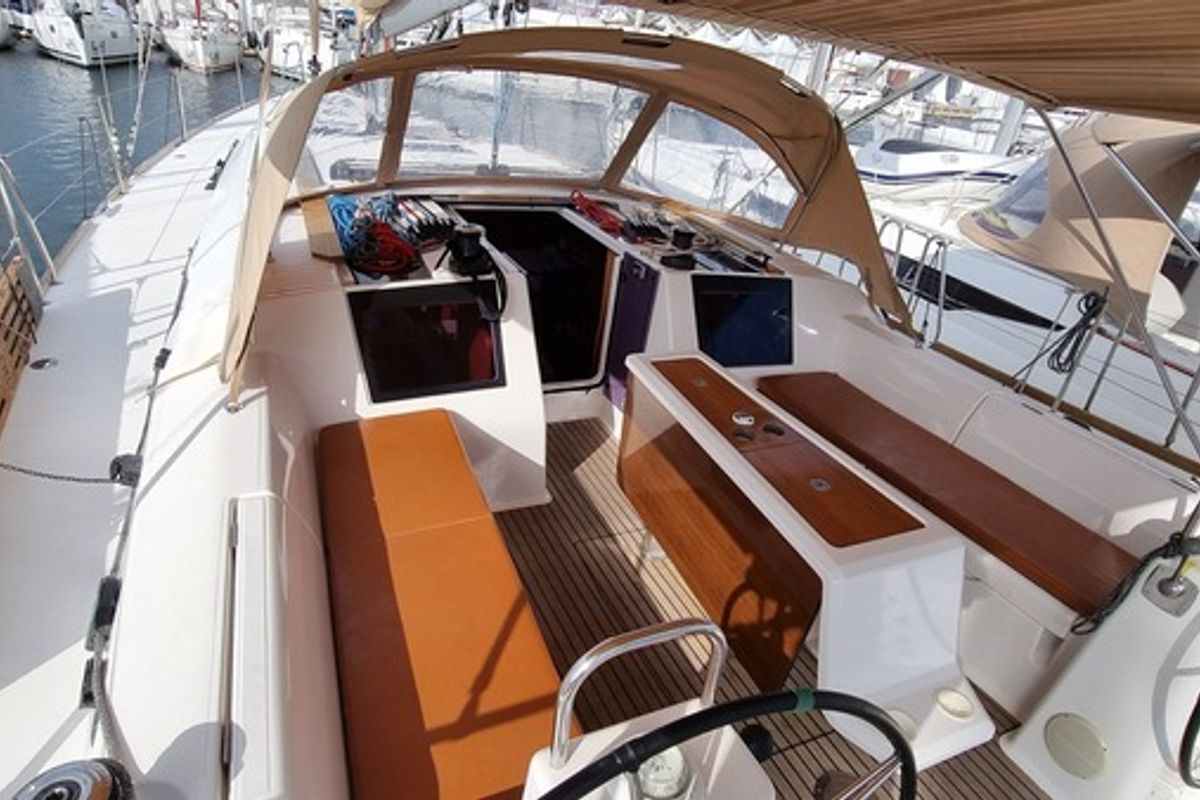 Cockpit of Athi, a Dufour 460 GL sailboat at Pirovac, Croatia