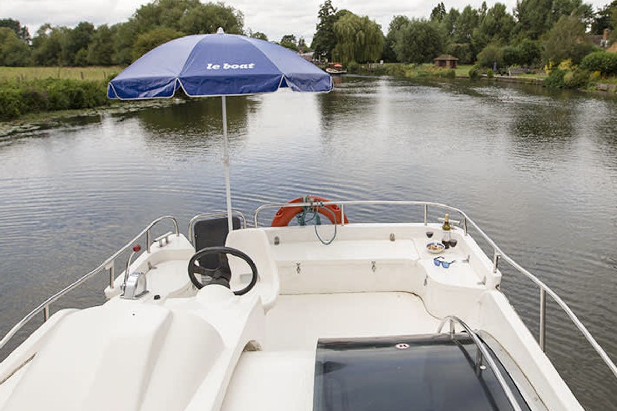 Cockpit of Consul - Budget 16, a Cygnet Consul motorboat at Rheinsberg, Germany