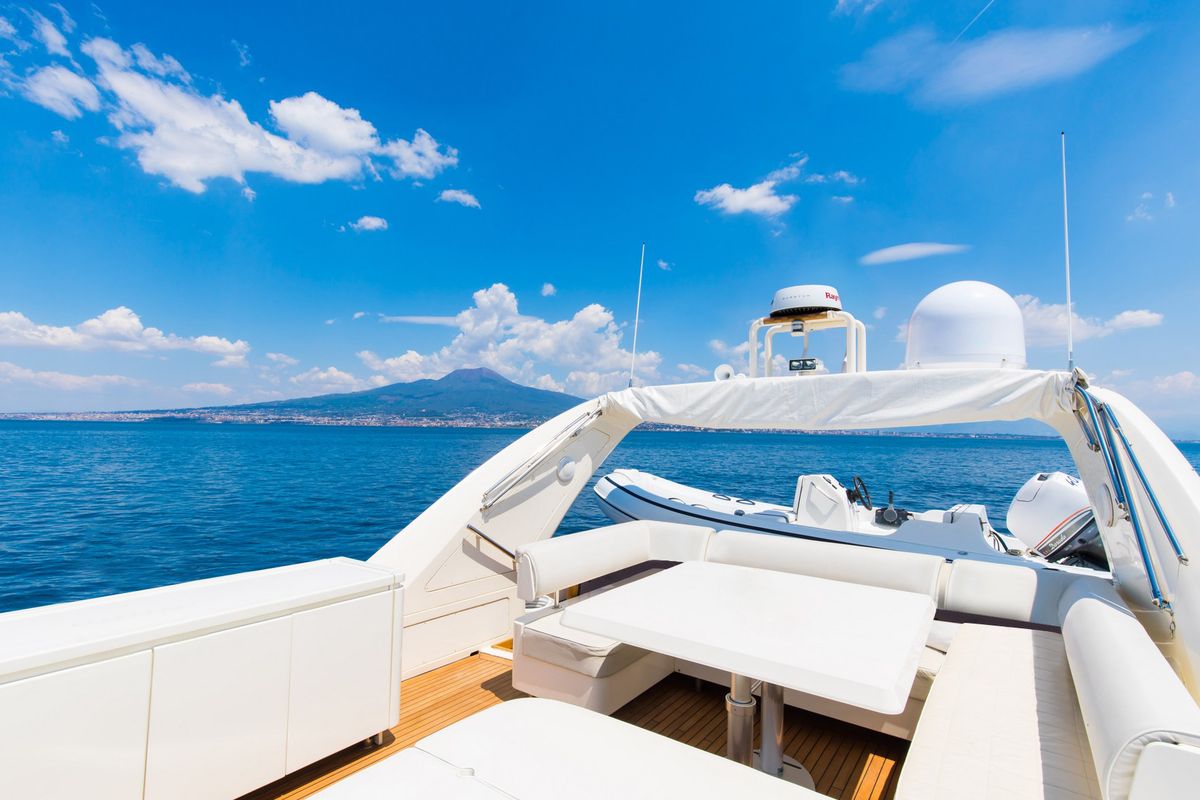 Deck of Teddy Bear, a Cantieri di Pisa Pegasus 80 yacht at Olbia, Italy
