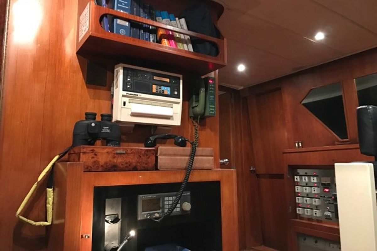 Cockpit of Teddy Bear, a Cantieri di Pisa Pegasus 80 yacht at Olbia, Italy