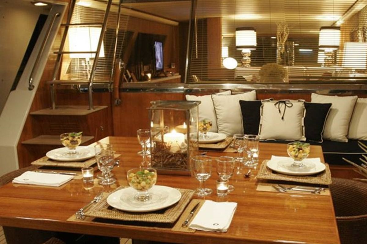 Deck of Teddy Bear, a Cantieri di Pisa Pegasus 80 yacht at Olbia, Italy