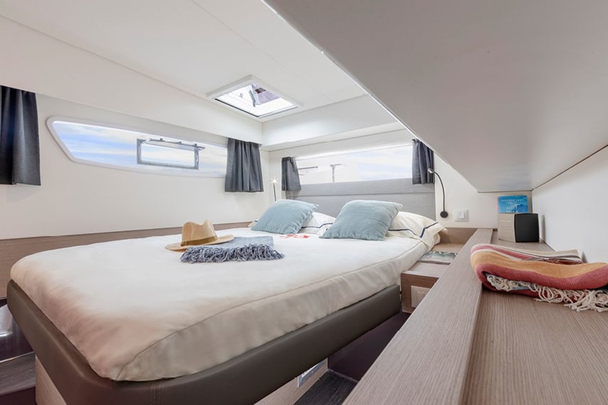 Cabin on Winged Arrow II, a Fountaine Pajot Elba 45 catamaran at Road Town, British Virgin Islands