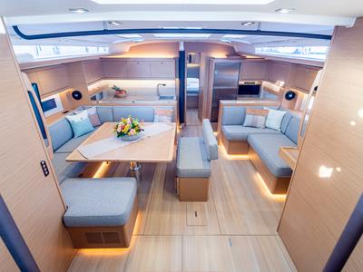 Salon of Venus, a Dufour 530 sailboat at Athens, Greece