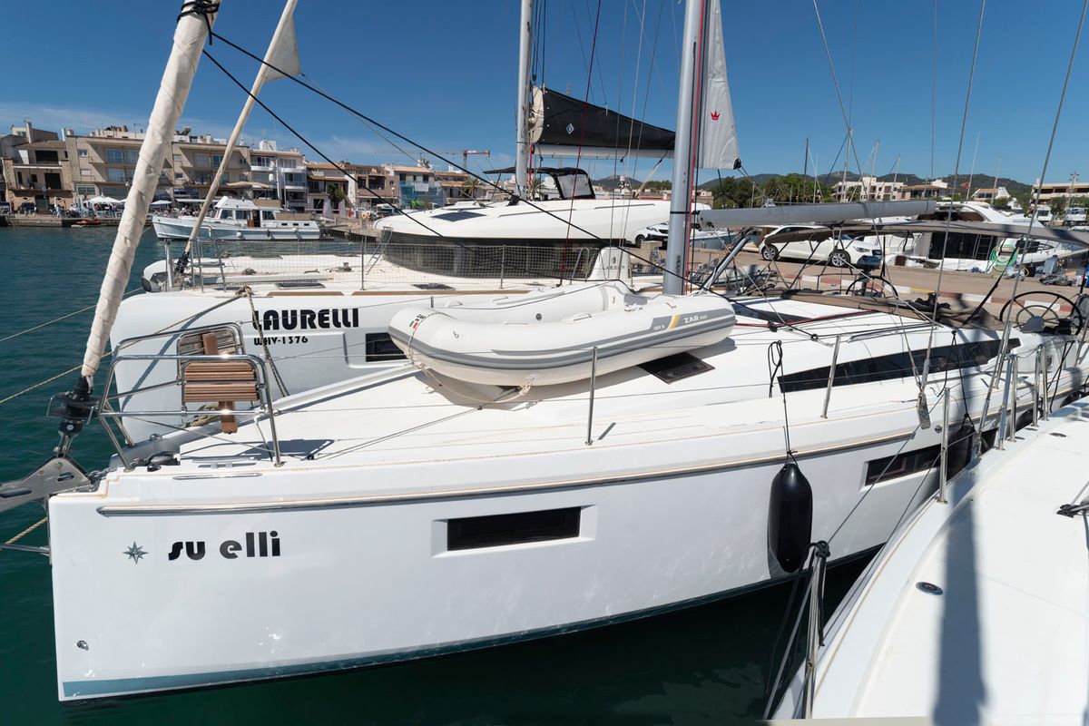 Exterior view of SuElli, a Jeanneau Sun Odyssey 410 sailboat at San Miguel de Abona, Spain
