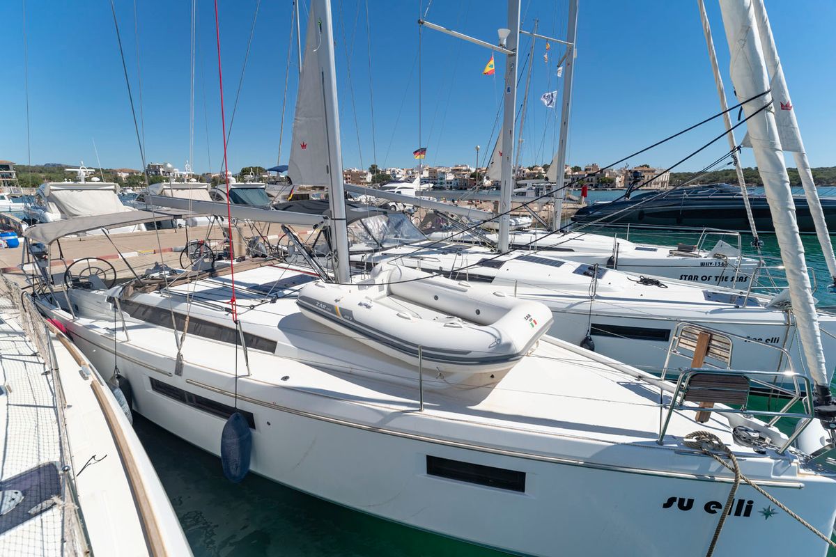 Exterior view of SuElli, a Jeanneau Sun Odyssey 410 sailboat at San Miguel de Abona, Spain