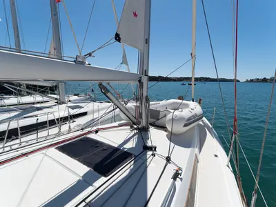 Deck of SuElli, a Jeanneau Sun Odyssey 410 sailboat at San Miguel de Abona, Spain