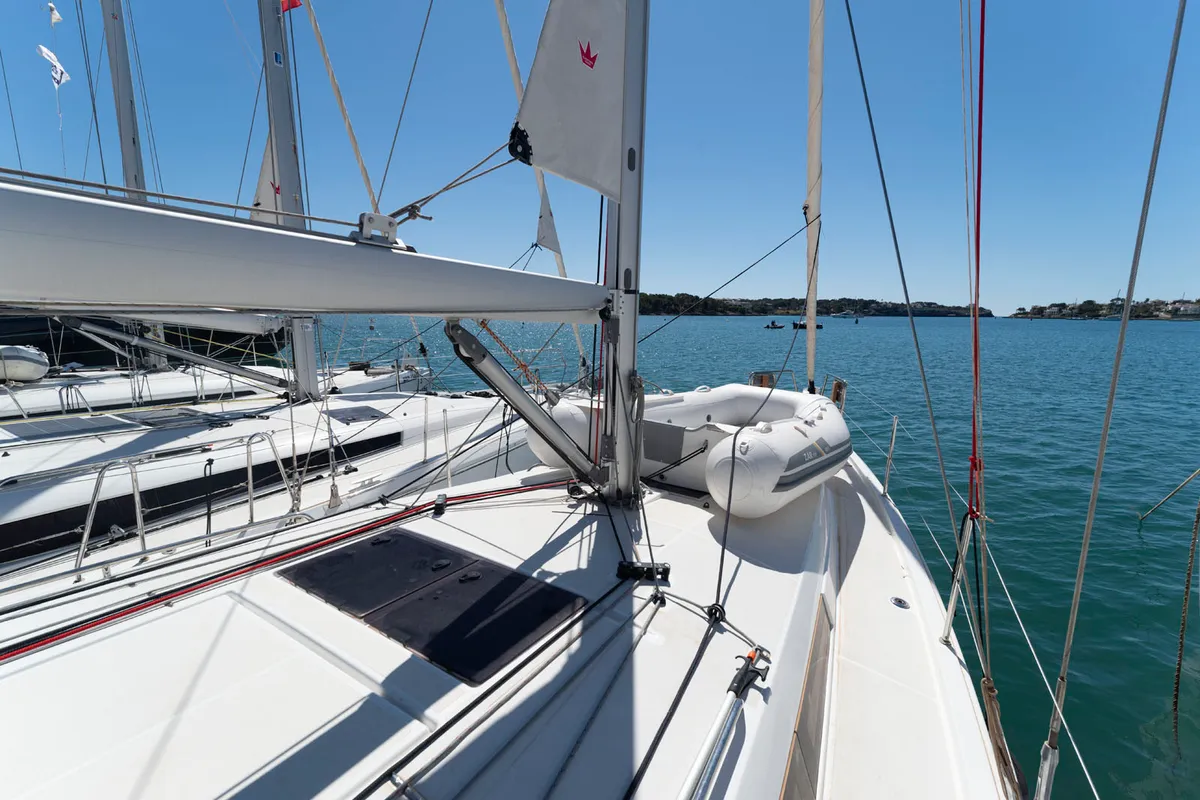 Deck of SuElli, a Jeanneau Sun Odyssey 410 sailboat at San Miguel de Abona, Spain