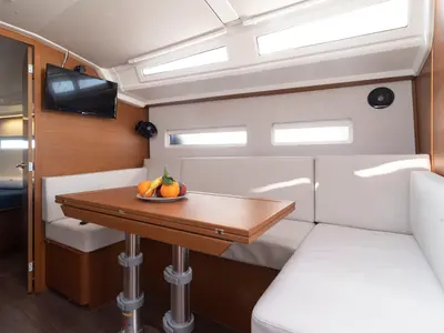 Salon of SuElli, a Jeanneau Sun Odyssey 410 sailboat at San Miguel de Abona, Spain