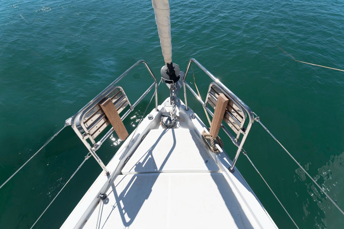 Deck of SuElli, a Jeanneau Sun Odyssey 410 sailboat at San Miguel de Abona, Spain