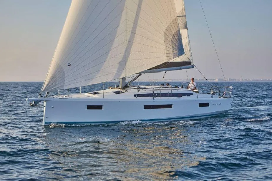 Exterior view of SuElli, a Jeanneau Sun Odyssey 410 sailboat at San Miguel de Abona, Spain