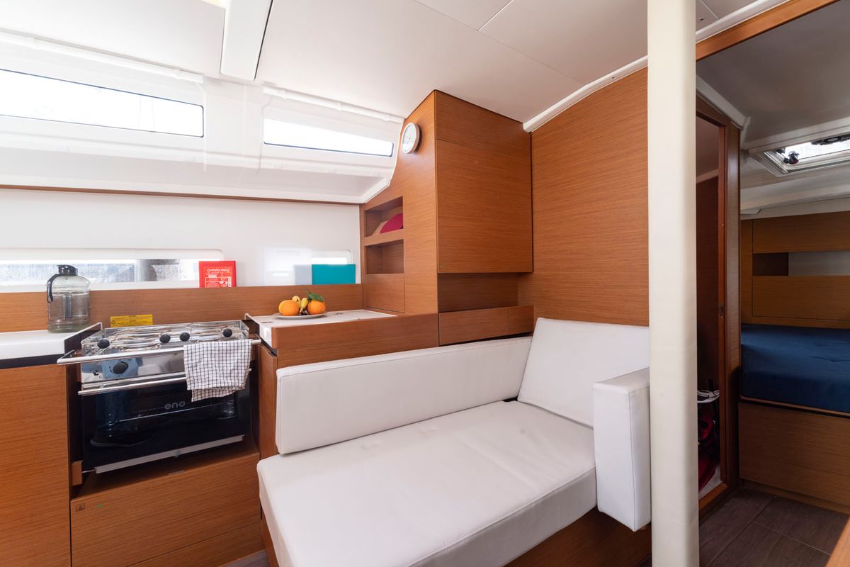 Galley of SuElli, a Jeanneau Sun Odyssey 410 sailboat at San Miguel de Abona, Spain
