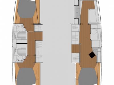 Floor plan of Speakeasy, a Fountaine Pajot Astrea 42 Maestro catamaran at Central Abaco, Bahamas