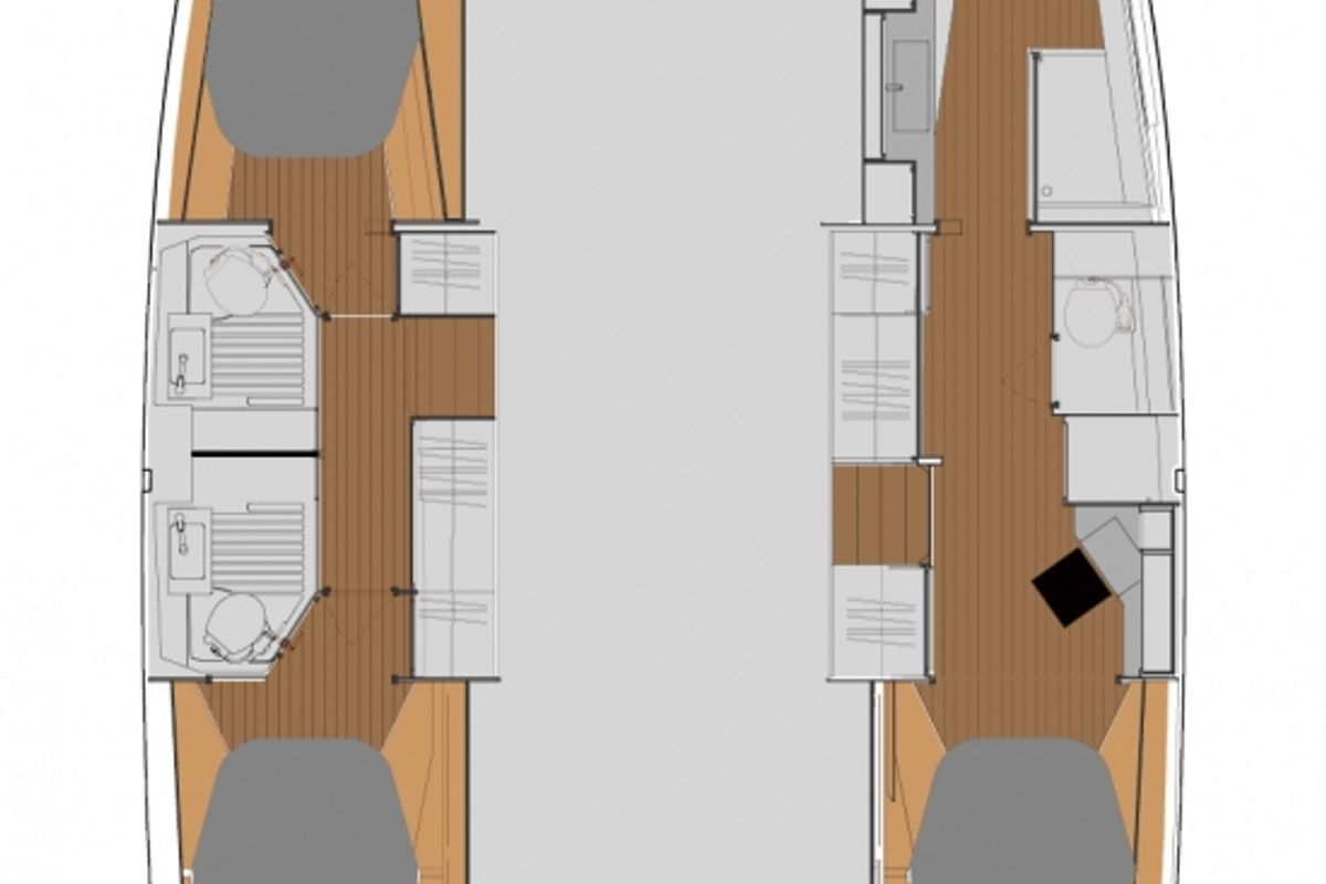 Floor plan of Speakeasy, a Fountaine Pajot Astrea 42 Maestro catamaran at Central Abaco, Bahamas