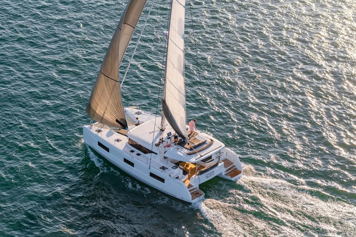 Exterior view of LEWIS, a Lagoon 46 catamaran at Athens, Greece