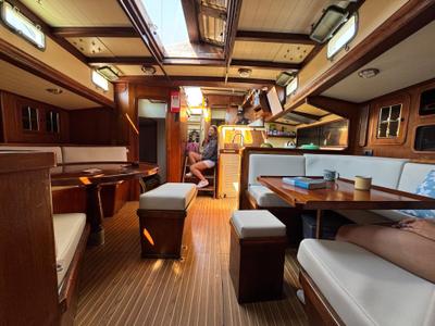 Salon of La Peregrina, a Gulet Frers 72 sailboat at Road Town, British Virgin Islands