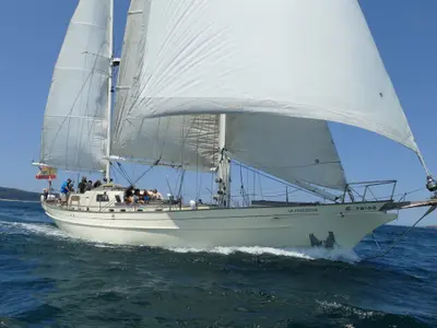Exterior view of La Peregrina, a Gulet Frers 72 sailboat at Road Town, British Virgin Islands