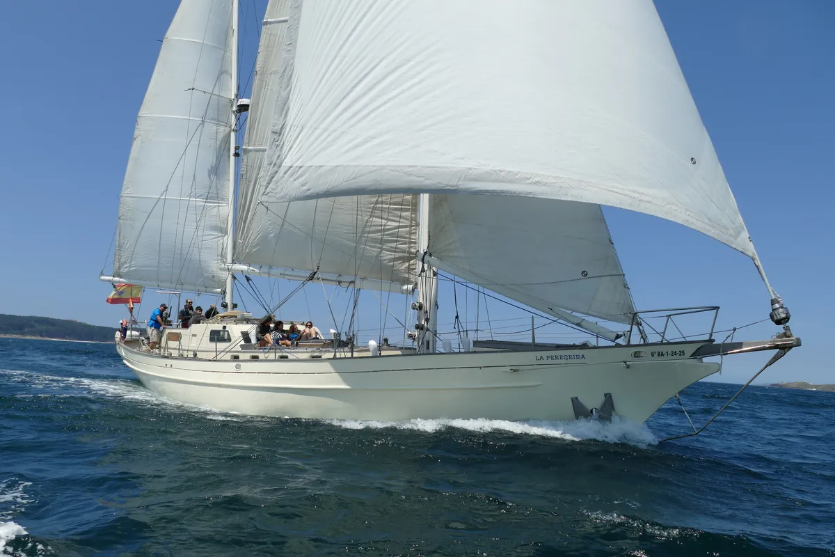 Exterior view of La Peregrina, a Gulet Frers 72 sailboat at Road Town, British Virgin Islands