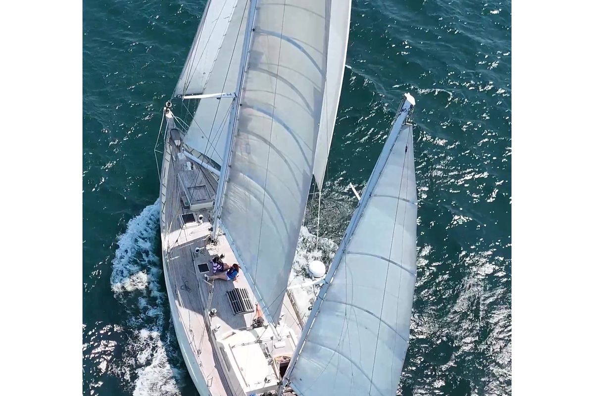 Exterior view of La Peregrina, a Gulet Frers 72 sailboat at Road Town, British Virgin Islands