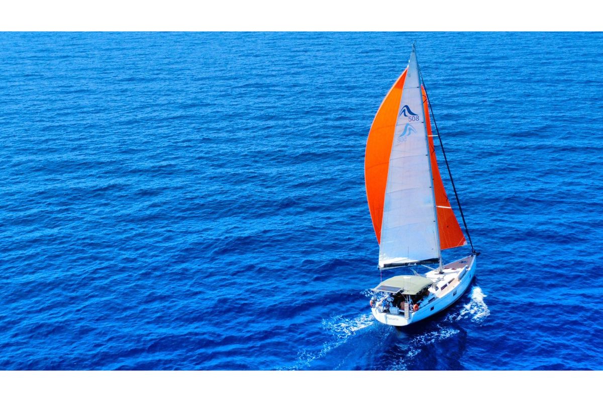 Exterior view of Planaria, a Hanse Yachts Hanse 508 sailboat at Volos Municipality, Greece