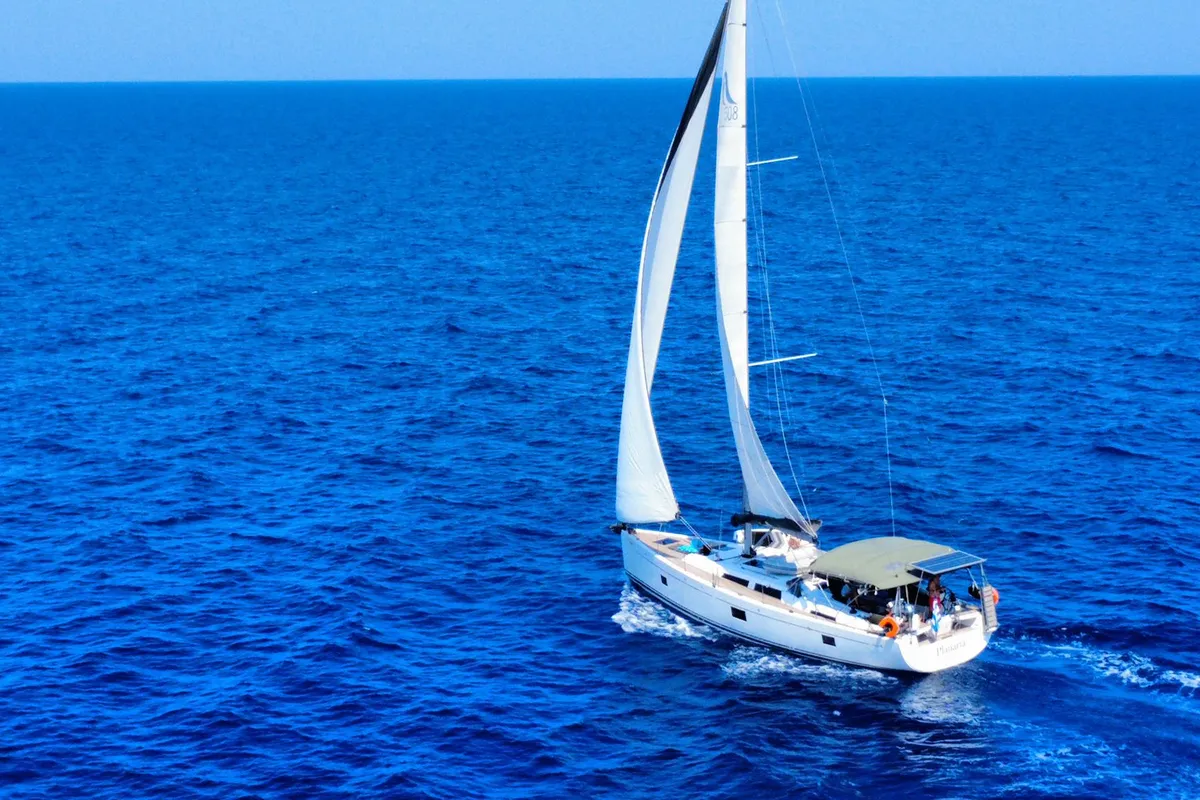 Exterior view of Planaria, a Hanse Yachts Hanse 508 sailboat at Volos Municipality, Greece