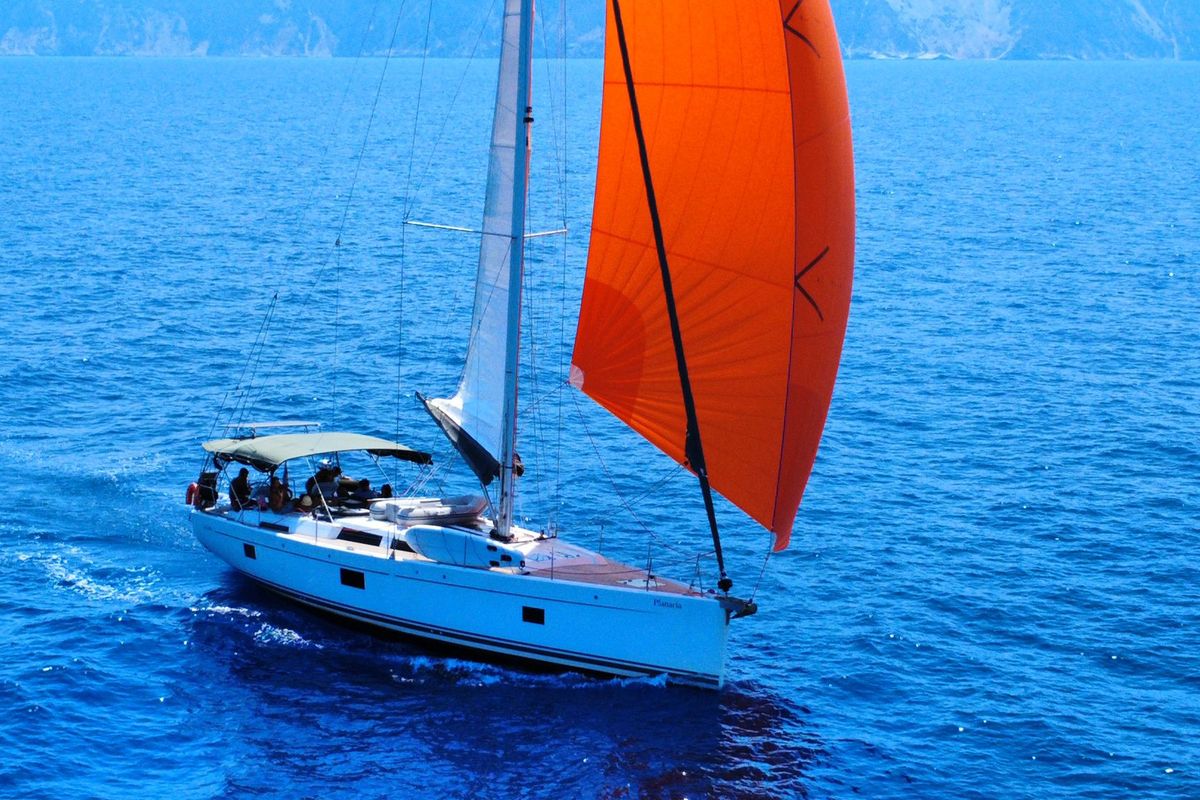 Exterior view of Planaria, a Hanse Yachts Hanse 508 sailboat at Volos Municipality, Greece