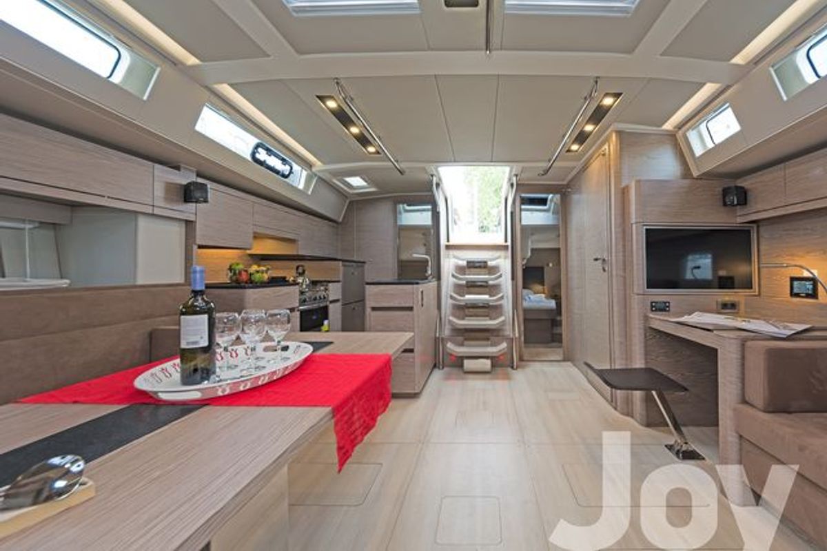 Salon of Joy, a Hanse Yachts Hanse 548 sailboat at Municipal Unit of Lefkada, Greece