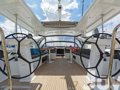Cockpit of Joy, a Hanse Yachts Hanse 548 sailboat at Municipal Unit of Lefkada, Greece