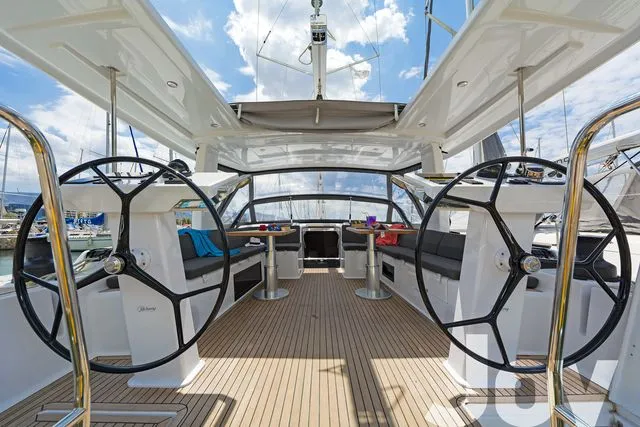 Cockpit of Joy, a Hanse Yachts Hanse 548 sailboat at Municipal Unit of Lefkada, Greece