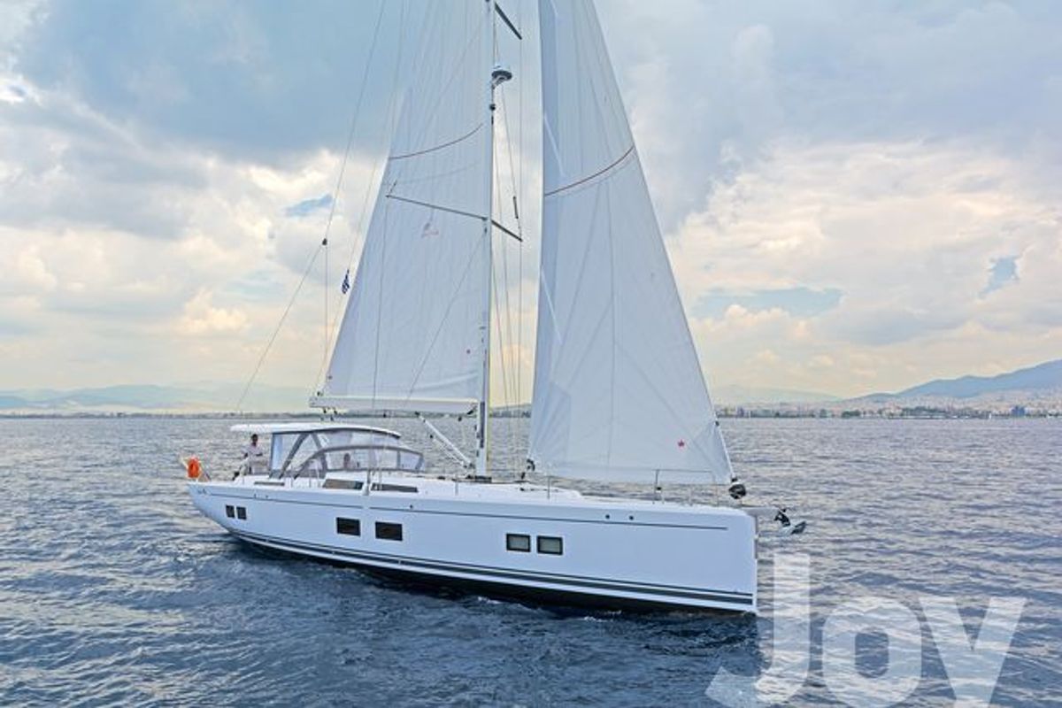 Exterior view of Joy, a Hanse Yachts Hanse 548 sailboat at Municipal Unit of Lefkada, Greece