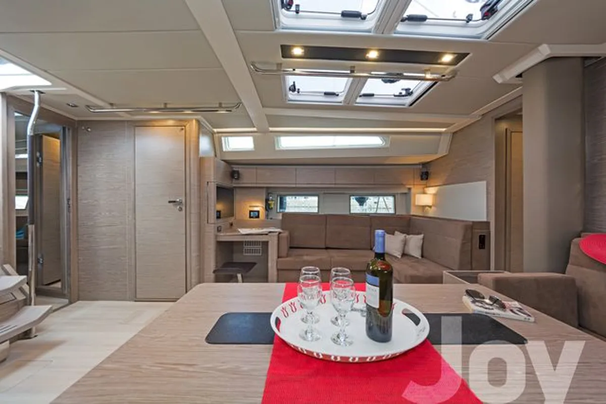 Salon of Joy, a Hanse Yachts Hanse 548 sailboat at Municipal Unit of Lefkada, Greece