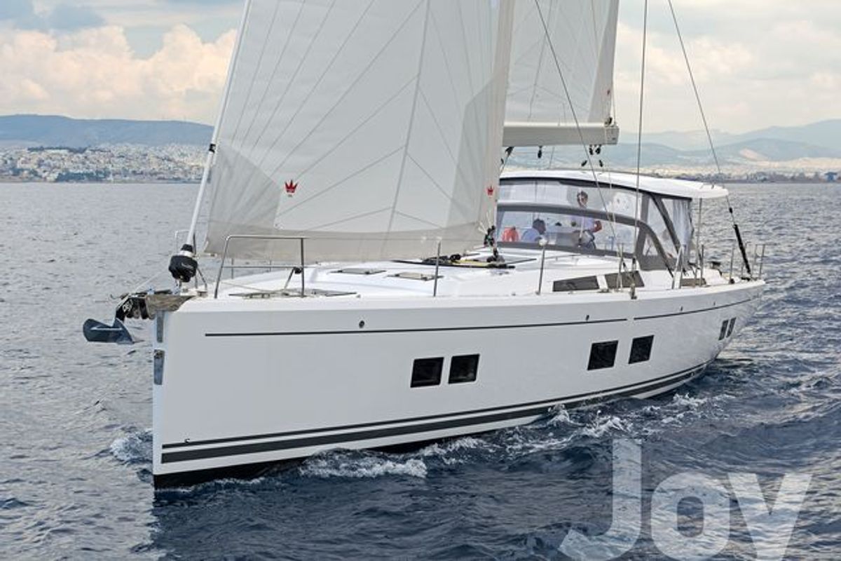Exterior view of Joy, a Hanse Yachts Hanse 548 sailboat at Municipal Unit of Lefkada, Greece