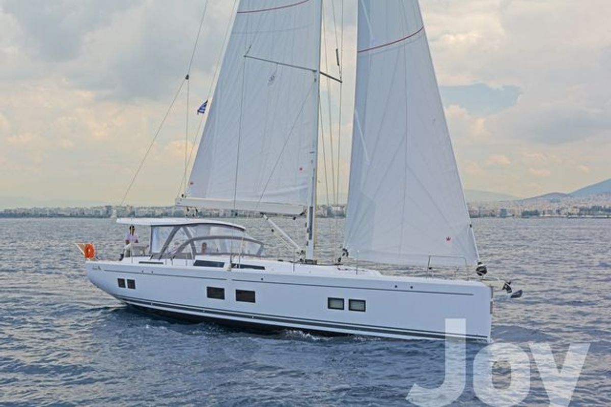 Exterior view of Joy, a Hanse Yachts Hanse 548 sailboat at Municipal Unit of Lefkada, Greece