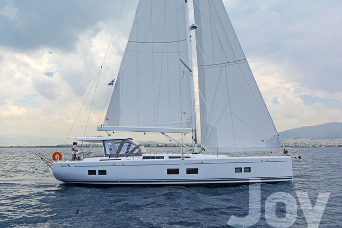 Exterior view of Joy, a Hanse Yachts Hanse 548 sailboat at Municipal Unit of Lefkada, Greece