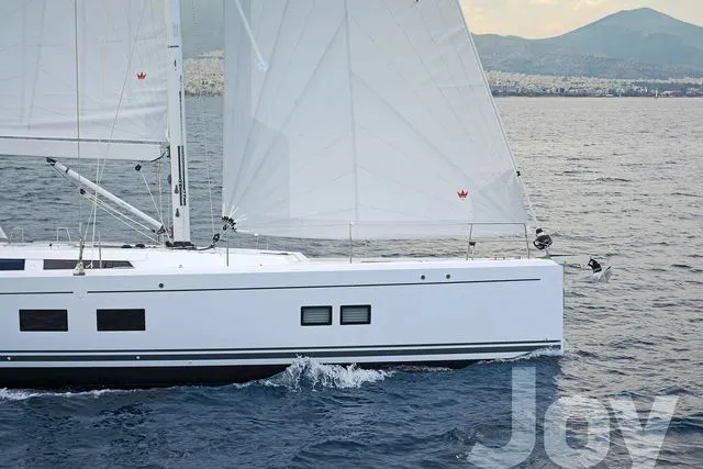 Exterior view of Joy, a Hanse Yachts Hanse 548 sailboat at Municipal Unit of Lefkada, Greece